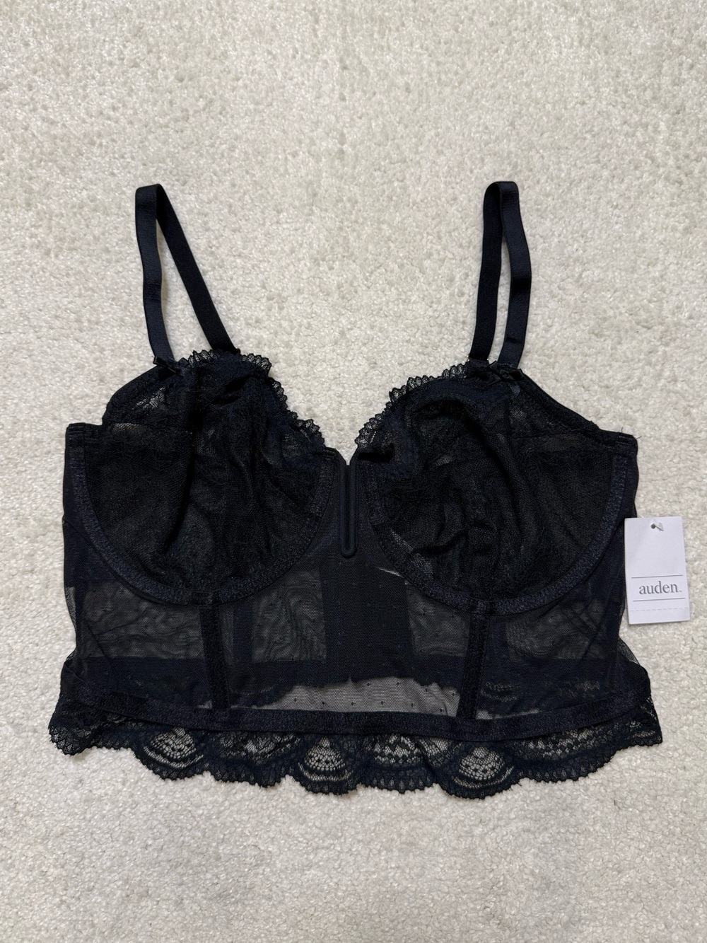 Auden Black Lace Longline Sheer Underwire Bra Bralette Bustier Corset Size Large